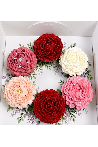 Erguvan Çelenk Desenli 6 Lı Cupcake Kutusu 25x25x10