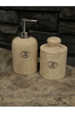 Traverten Sıvı Sabunluk Ve Pamukluk 2'li Set Gold