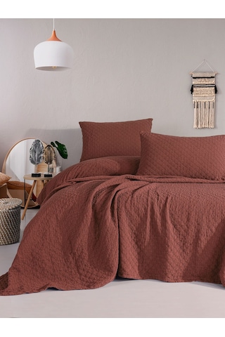 Cambridge Yatak Örtüsü Seti Çift Kişilik Kiremit Kutulu Kırmızı