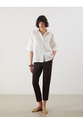Lcw Vision Beyaz Oversize %100 Keten Kadın Gömlek