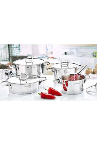 Evimsaray Elit 8 Parça Paslanmaz Çelik Tencere Seti Gri