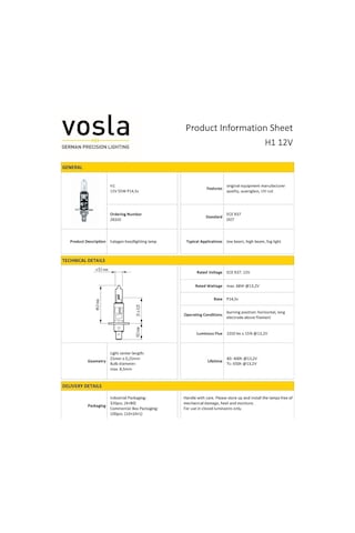 Vosla 12v H1 Ampul 55w P14,5s Vs28320 2 Li