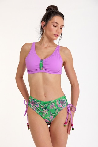 Argento Kadın Yeşil Çiçekli Sabit Kaplı Ayarlanabilir Askılı Yüksek Bel Yanı Ayarlanabilir Bikini Takımı Yeşil Çiçekli