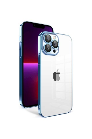 Zeyline Apple Uyumlu iPhone 13 Pro Kamera Korumalı Renkli Çerçeveli Zore Garaj Kapak-mavi Açık