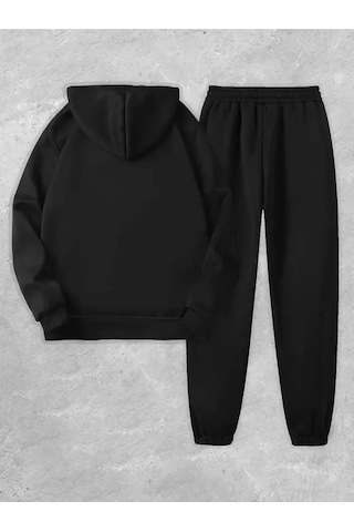 Unisex Siyah İmpossible Baskılı Eşofman Kapüşon- Kışlık Şardonlu Kumaş Siyah