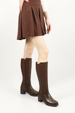 Gönderir Kadın Kahve Antik Fermuarlı Kalın Topuklu Hakiki Deri Çizme Gkzc13444567 Kahverengi