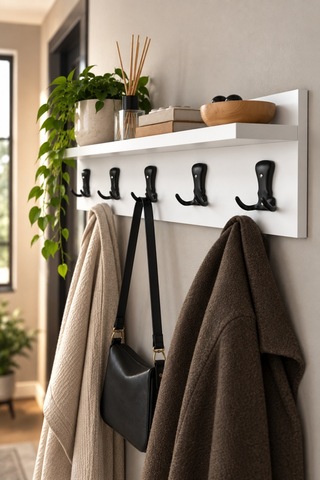 Sulorahome Beyaz Duvar Askılığı Portmanto Raf Ve 5 Kancalı Askı Ünitesi