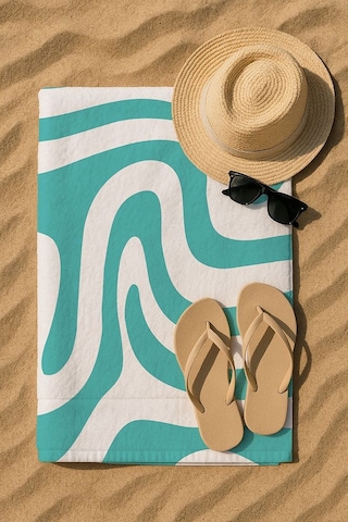 Plaj Havlusu Dalgalı Dijital Baskılı 70x150 Cm Plaj Havlusu - Mint Diğer