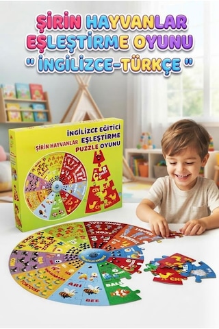 Küçük Dahiler İçin İngilizce Eşleştirme Oyunu: 41 Parça Eğitici Öğretici Şirin Hayvanlar Puzzle