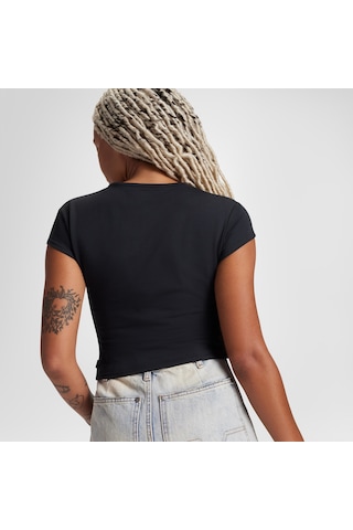 Converse Classic Kadın Slim Fit V Yaka Büzgülü Siyah T-shirt