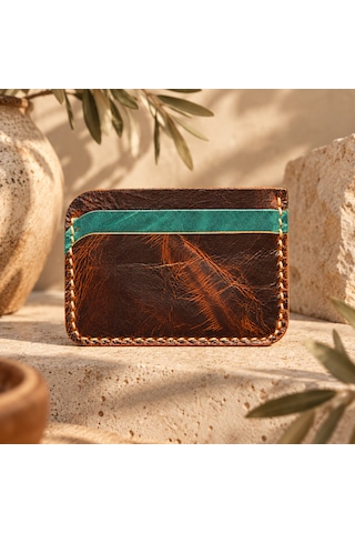 Oakco Leather Hakiki Deri Handmade Kahverengi-yeşil Kartlık Açık Kahverengi - Taba