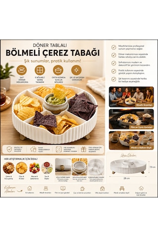 Döner Tablalı Bölmeli Çerez Sunum Tabağı 0