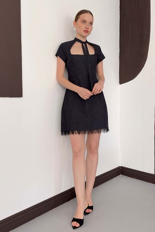 Verymoda Dantel Detaylı Kot Elbise D3041 Lacivert