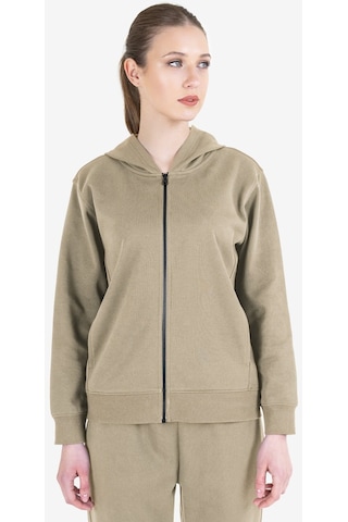 Lescon Bej Kadın Fermuarlı Kapüşonlu Sweatshirt 23n-2219