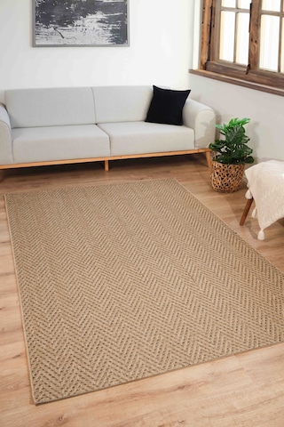 Sisaluna 4441 Bej Jüt Tabanlı Modern Dokuma Kilim Sisal Hasır Halı Bej