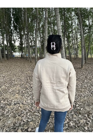 Fermuarlı Polo Yaka Kazak/ Sweatshirt Gri