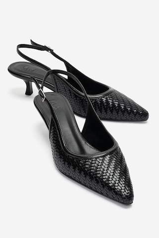 Luvi Shoes Alvessıa Siyah Örgü Kadın Kısa Topuklu Ayakkabı