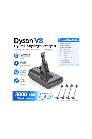 Dyson V8 Absolute İle Uyumlu Süpürge Bataryası 3000 Mah