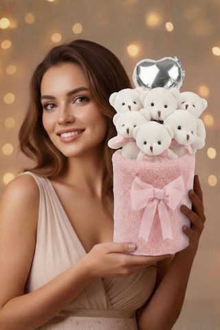 Sevgililer Günü Ne Özel: Premium Kalp Balonlu Deluxe Peluş Pembe Ayıcık Buketi Özel Kutulu Tasarım