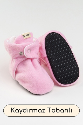 Organik Pamuk Astarlı, Bebek İlk Adım Ayakkabısı, Kaydırmaz Taban, Bebek Pandufu, Bej Patik Pembe