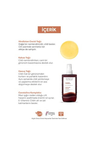 Sinoz Kusursuz Bronzlaştırıcı Hindistan Cevizi Kakao Havuç Yağı İçeren Güneş Yağı Spreyi 200 ML