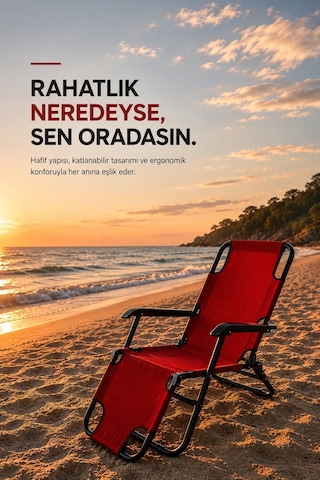 Mistral Katlanabilir Şezlong Kamp Sandalyesi Plaj Koltuğu Taşınabilir Kırmızı