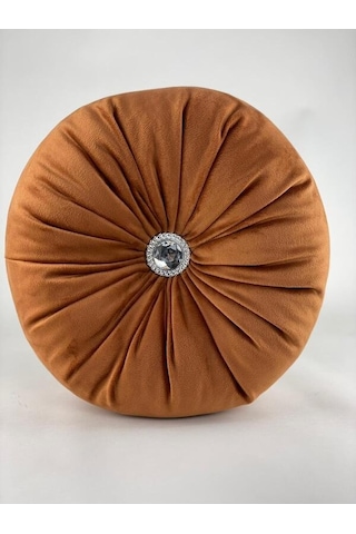 Mrs.gugar Lux Kadife Yuvarlak Taşlı Yastık Tarçın