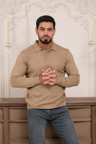 Woolen World Polo Yaka Slimfit Desenli Yünlü Erkek Triko Kazak Devetüyü