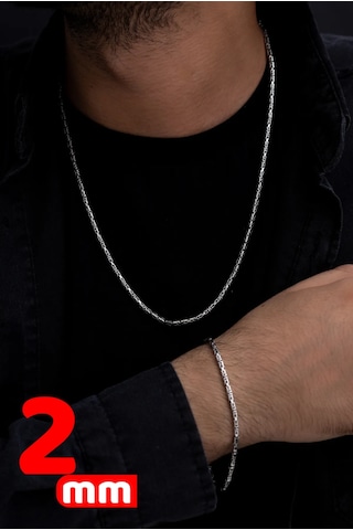 Erkek Gümüş Set - 2mm Yuvarlak Kral Model Ikili Set Işıklı Kutu