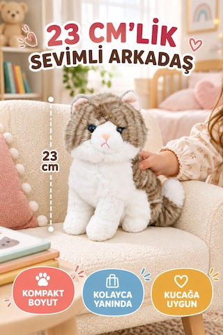 23 Cm Gri Peluş Kedi Oyuncak Yumuşak Sevimli Kedi Figürlü Çocuk Oyuncağı Doğum Günü Hediyesi Seti Çok Renkli