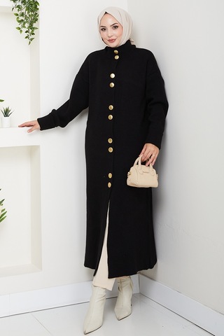 Reha Düğmeli Triko Hırka 1603 - Siyah Siyah