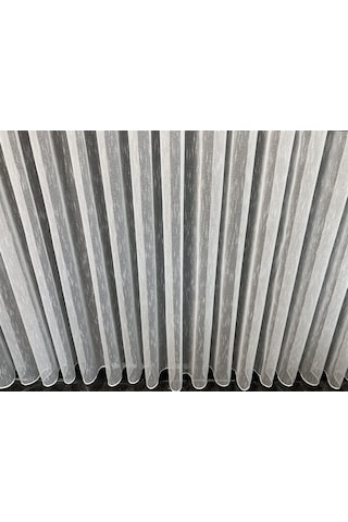 Perdefony Ekru Şantuk Çizgili Düz Tül Perde