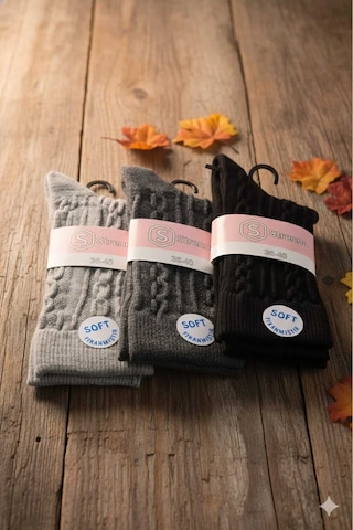 Kadın Lambswool Yün Çorap 3'lü Asorti Setler 36-40 Set 4