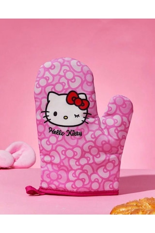 Hello Kitty Desenli Isıya Dayanıklı Pembe Fırın Eldiveni - Mutfak Tutacağı