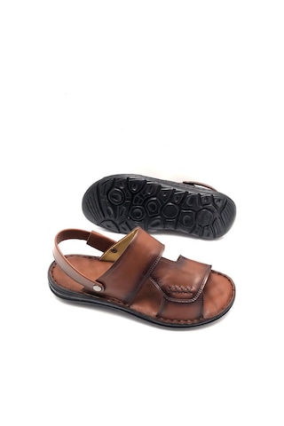 Umut Hakiki Deri Hafif Tam Ortopedik Taba Masajlı Erkek Sandalet Taba