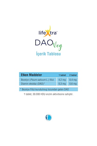 Lifextra Dao Veg Takviye Edici Gıda 60 Tablet