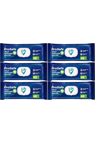 Prosafe Hasta Vücut Temizleme Islak Mendil Havlu 48 Yaprak Xl 6 Lı Set Plastik Kapak 6'lı Set