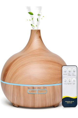 500ml Kumandalı Ahşap Desenli Aroma Difüzör Hava Nemlendirici 7 Renk Led, Rgb Işıklı