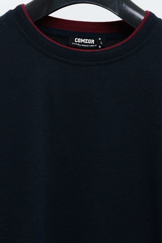 Mmetalic Erkek Lacivert Çift Bisiklet Yaka Standart Rahat Kesim Sweatshirt