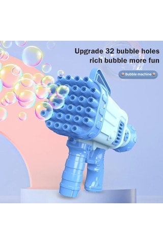 Pilli Roket Atar Köpük Tabancası 32 Delikli Bazooka Bubble Machine - Mavi Mavi