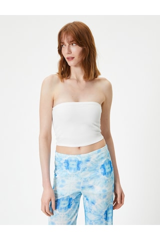 Koton Crop Straplez Üst Dokulu Beyaz 4sak10031ek Beyaz