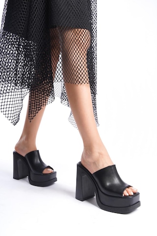 Preshley Kadın Marci Siyah Geniş Bantlı 12 Cm Platform Topuklu Terlik Siyah