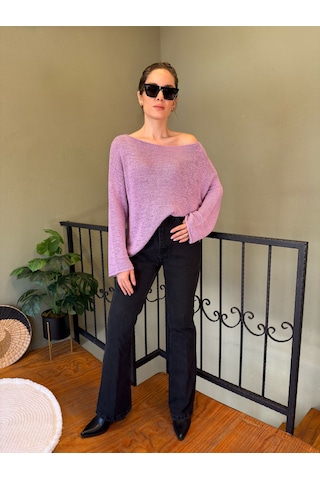 Ali Butik Pembe Kayık Yaka Rahat Kalıp Triko Pembe