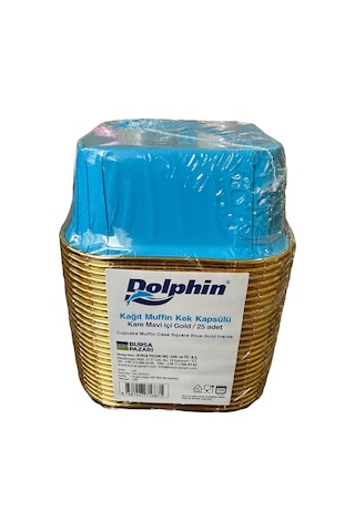 Dolphin Muffin Kare Kağıt Mavi Altın Cupcake Kek Kalıbı Kapsülü Kabı - 25 Adetlik 10 Paket Renkli