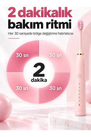 Exenar - Pembe - Şarjlı Elektrikli Diş Fırçası Dupont Yumuşak Kıllı 6 Mod 4 Yedek Başlıklı Ipx7 Su Geçirmez