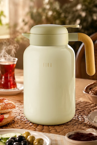 Fika Paeta Çift Katmanlı Sızdırmaz Kapaklı Çelik Büyük Boy Sürahi Termos 2 Litre Bej