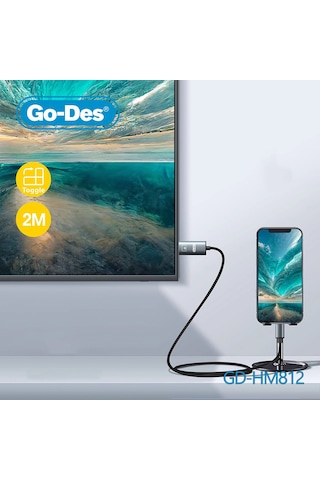 Go Des Gd-hm812 Lightning To Hdmı Kablo 2 Metre Gri