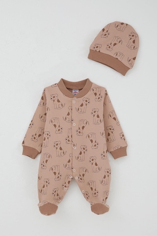 Breeze Erkek Bebek Patikli Tulum Sevimli Köpekçik Desenli 0-6 Ay, Açık Kahverengi Açık Kahverengi