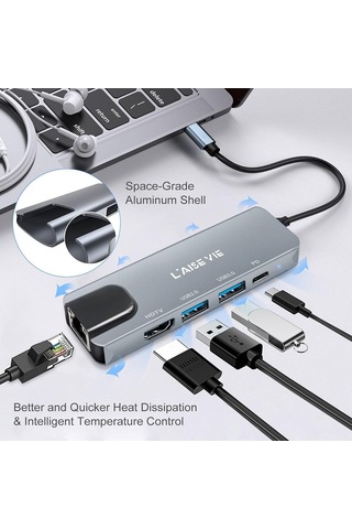 Speeduf Type C Hub Çoklu Bağlantı Noktalı Adaptör, 5'i 1 Arada