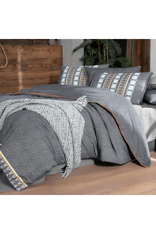 Tomris King Size Battal Boy %100 Pamuk Flanel Pazen Nevresim Takımı Gri Gri